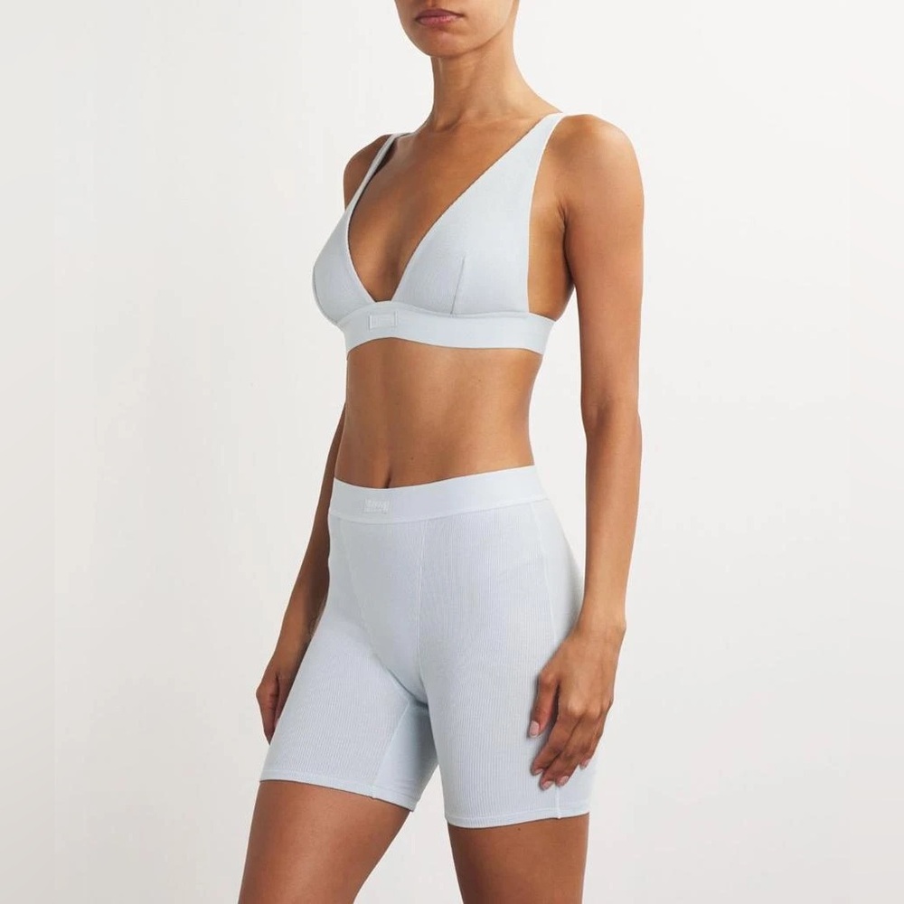 SKIMS COTTON RIB PLUNGE BRALETTE OPAL NWT XL SMALL FLAW
